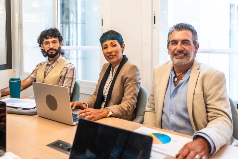 Business colleagues collaborating together in a coworking office